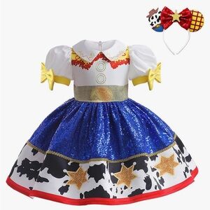 Kids Blue and White Cowgirl Costume with Headband